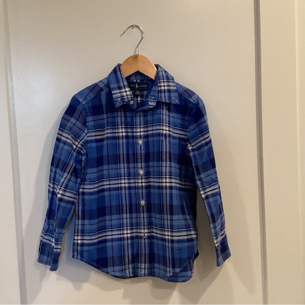 Ralph Lauren Boys Blue Plaid Button-Down Shirt